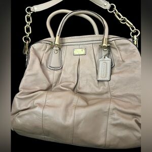 Coach Beige Leather Shoulder Bag with Gold Accents